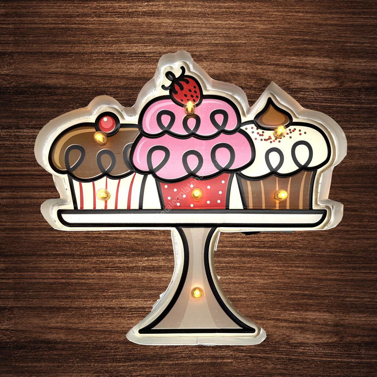 Metall-Lichtschild – Cupcake – LED-Beleuchtung