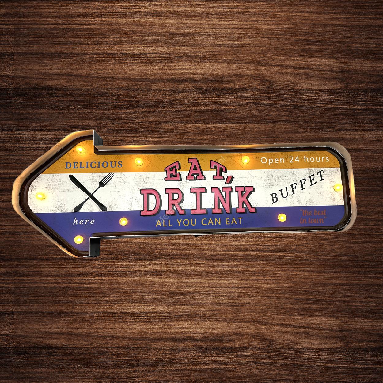 Metall-Lichtschild – Eat & Drink Buffet – LED-Beleuchtung