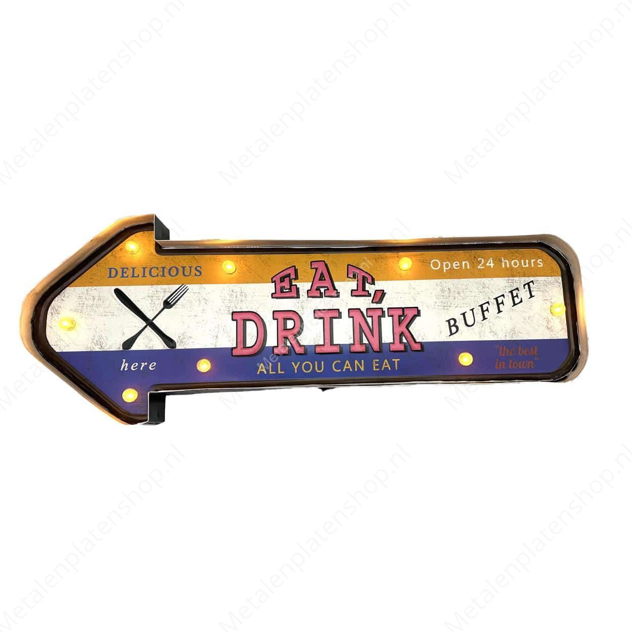 Metall-Lichtschild – Eat & Drink Buffet – LED-Beleuchtung