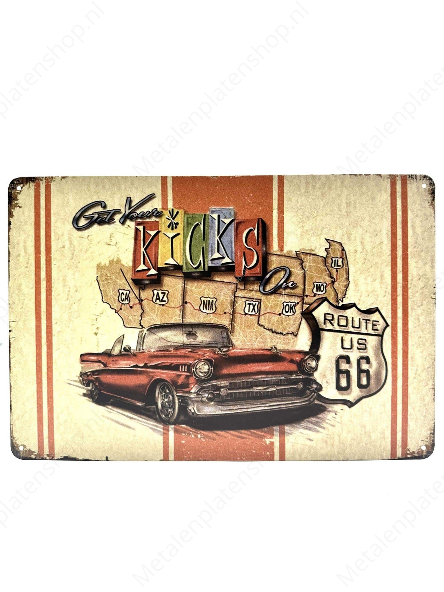 Get Your Kicks On Route US 66 - Metal Wall Sign
