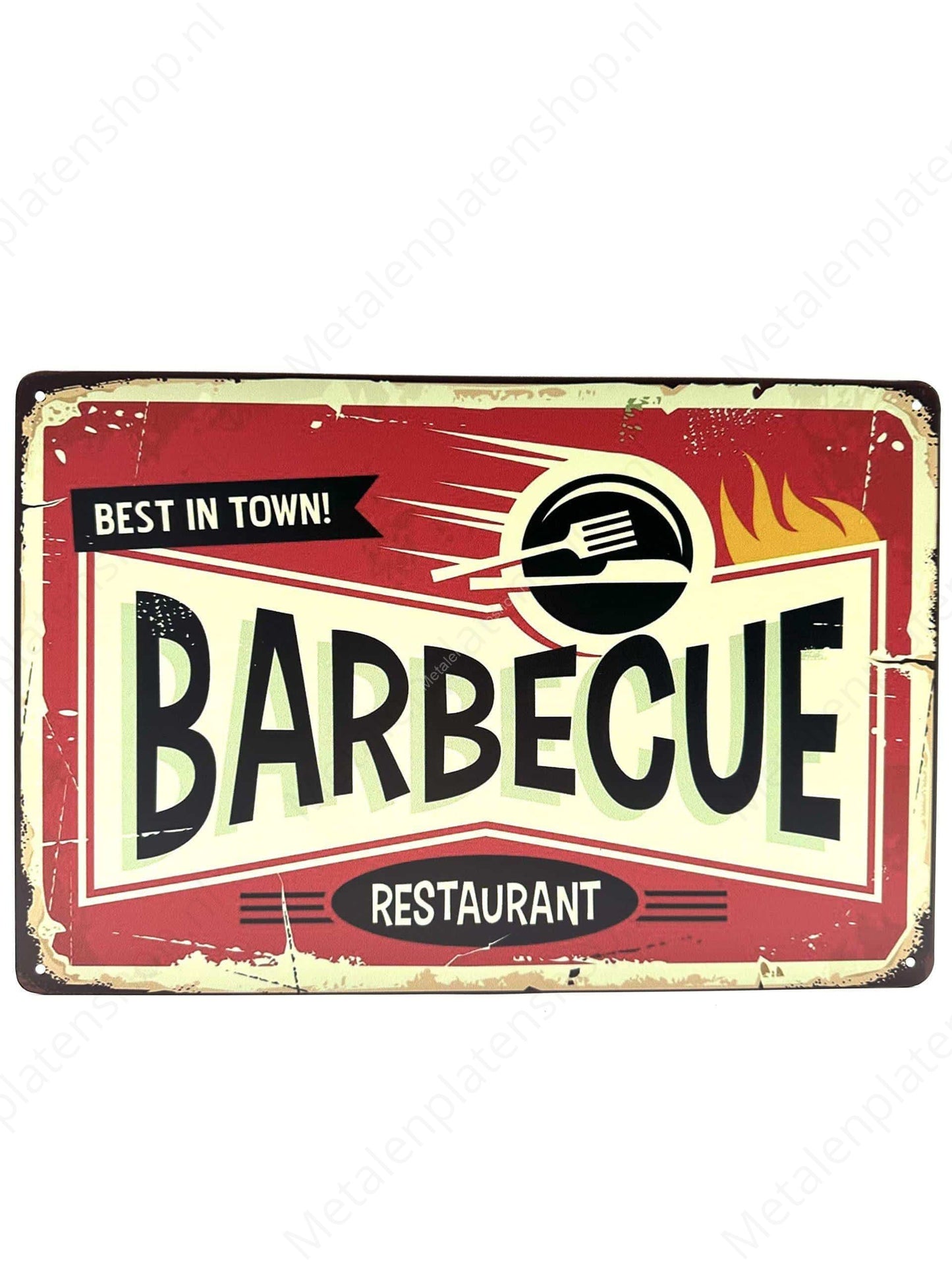 Premium Metal Wall Sign Decoration for Barbecue Restaurant - Vintage BBQ Advertising Sign Design - Metal Wall Sign