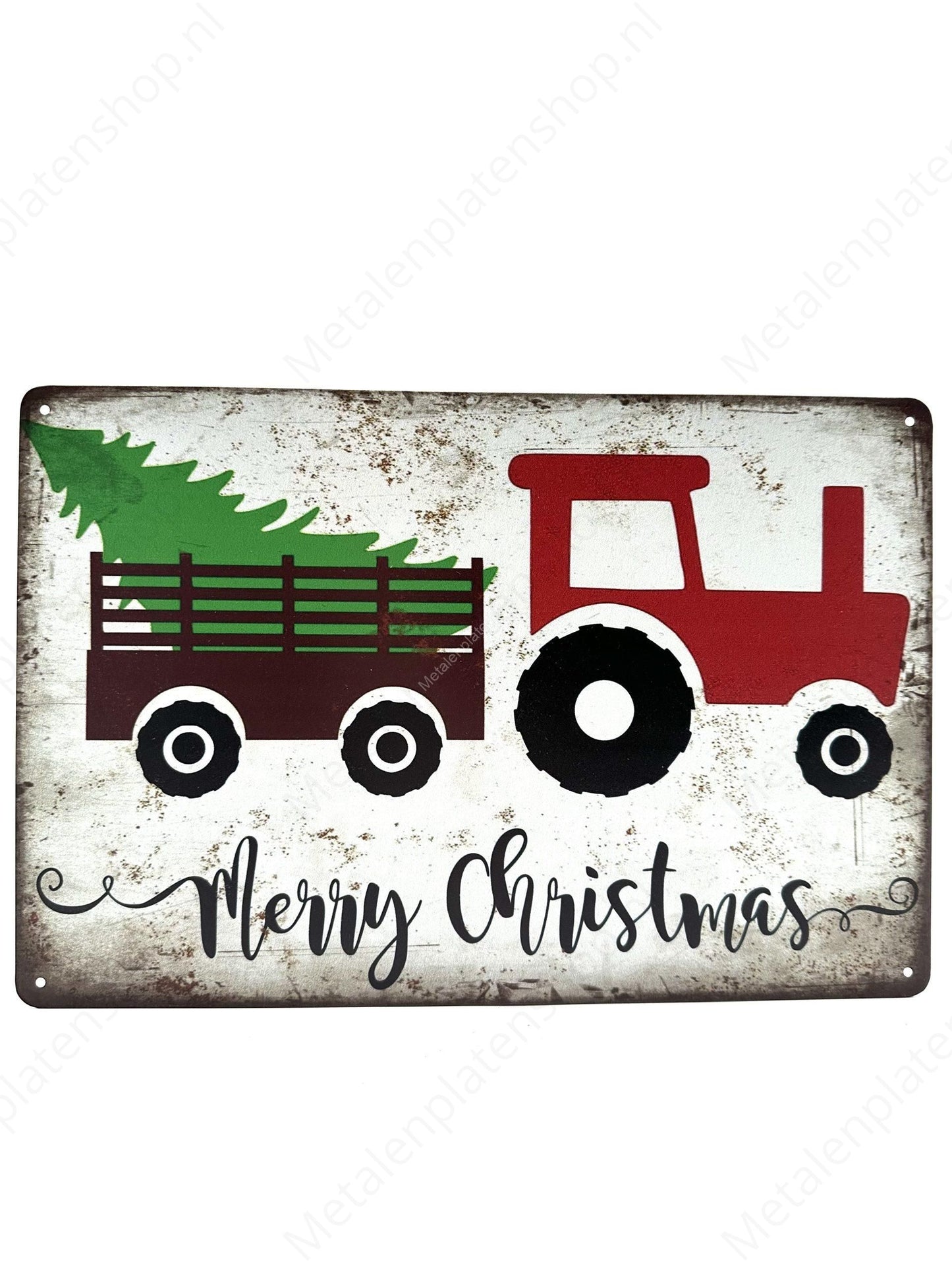 Merry Christmas Tractor - Metal Wall Sign