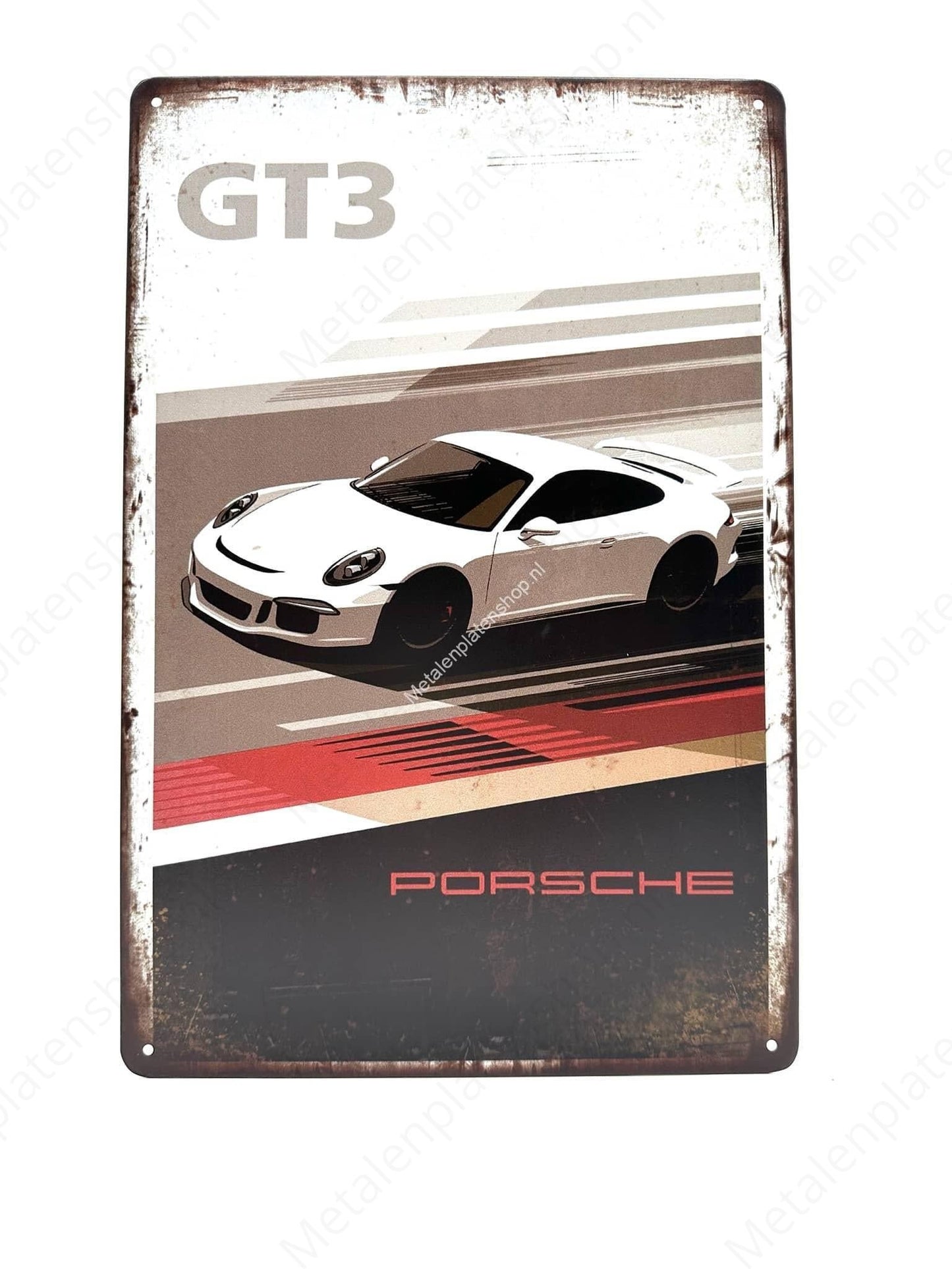 Porsche GT3 – Auto – Weiß – Metallwandschild