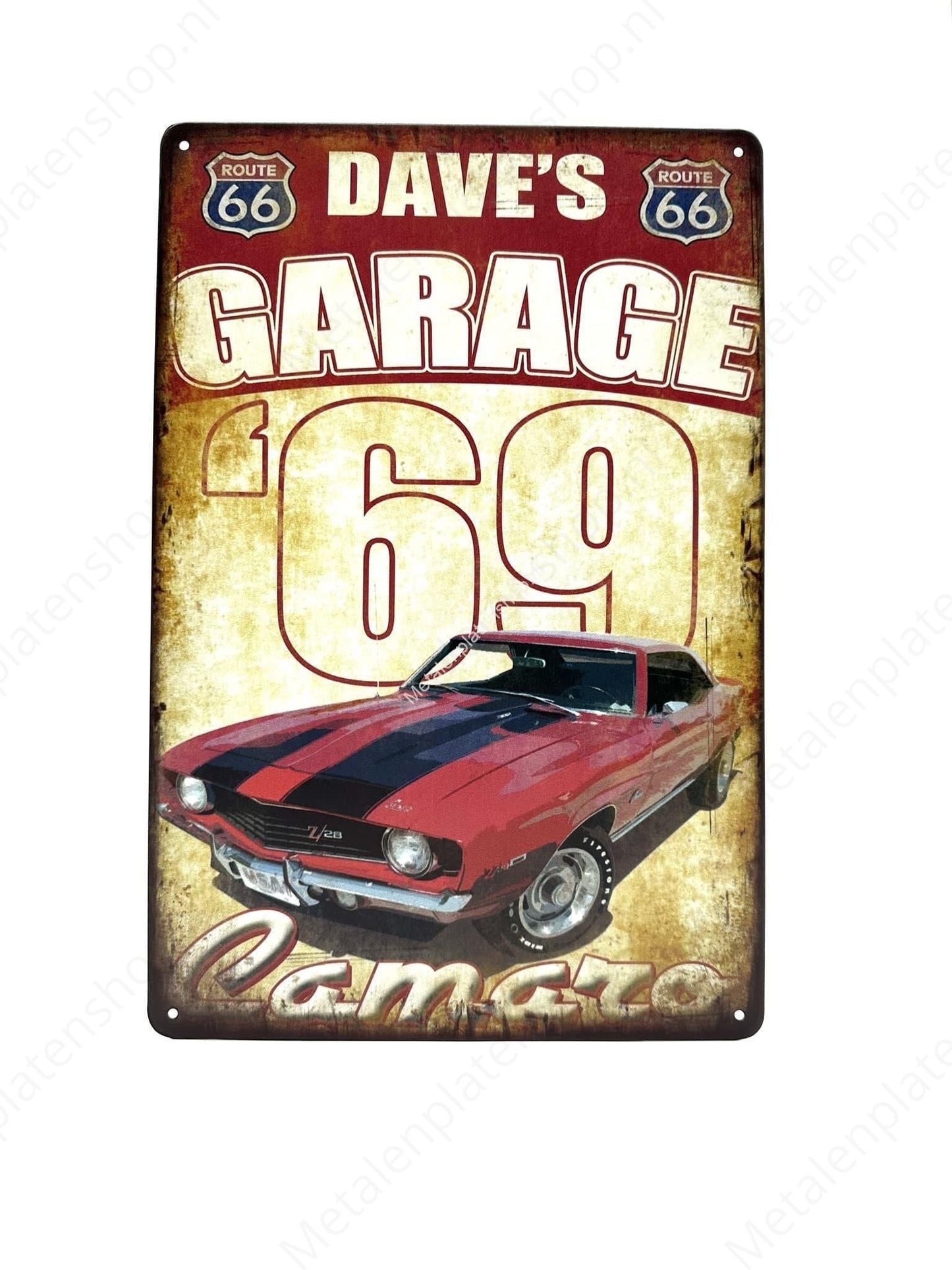 Dave's Garage - 69 Camaro - Metalen Wandbord