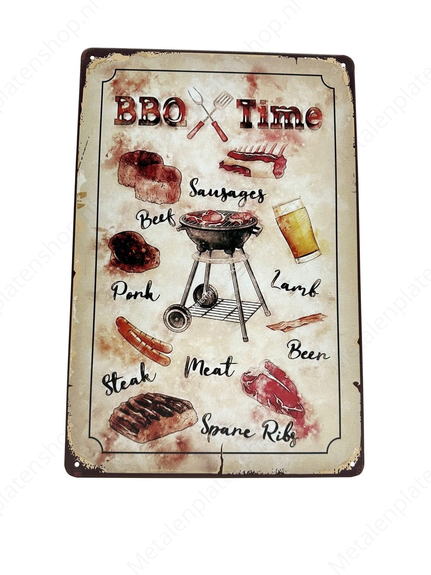 BBQ Time - Beef - Sausages - Beer - Metal Wall Sign