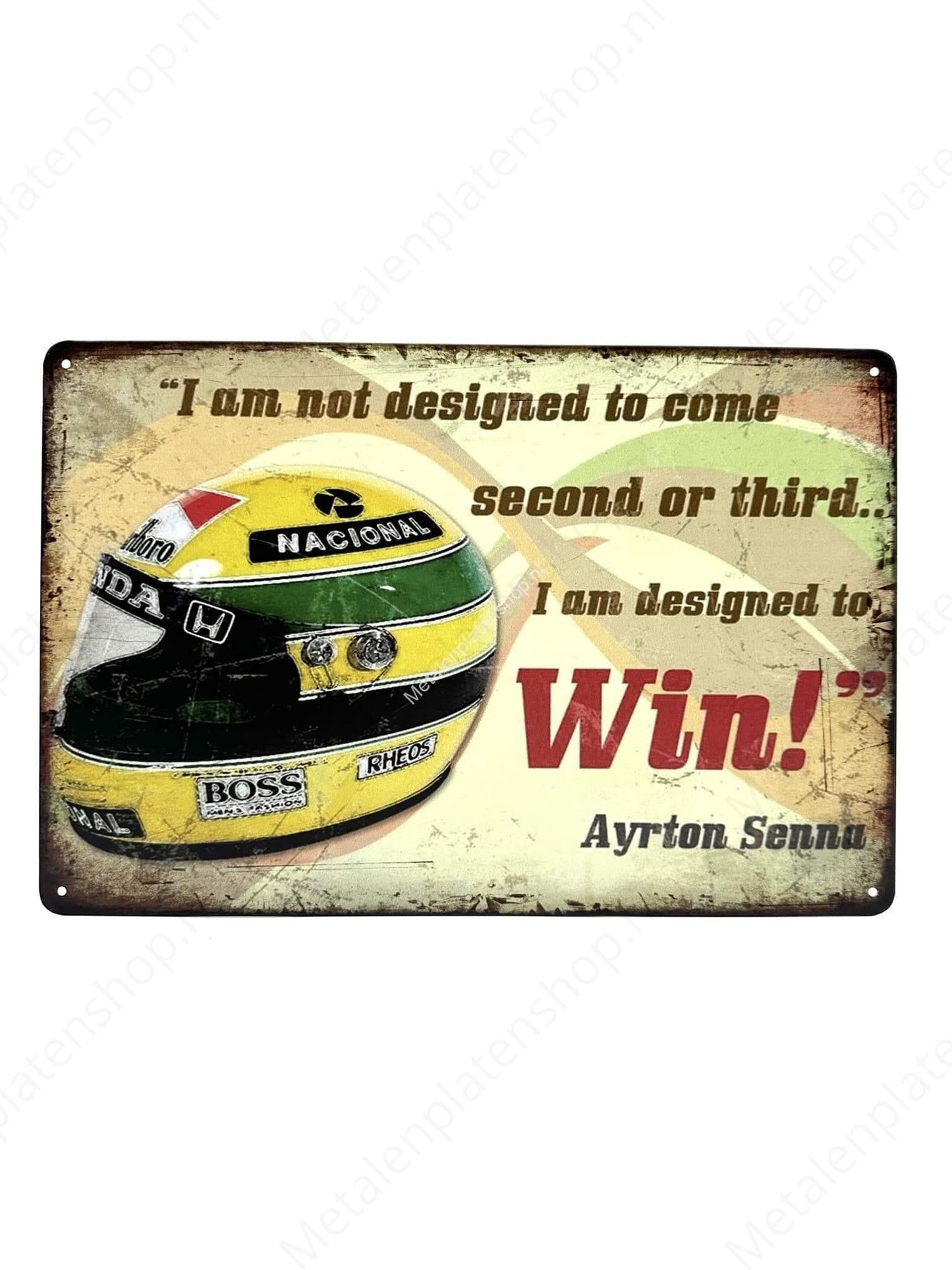 I am designed to win - Ayrton Senna - Metalen Wandbord
