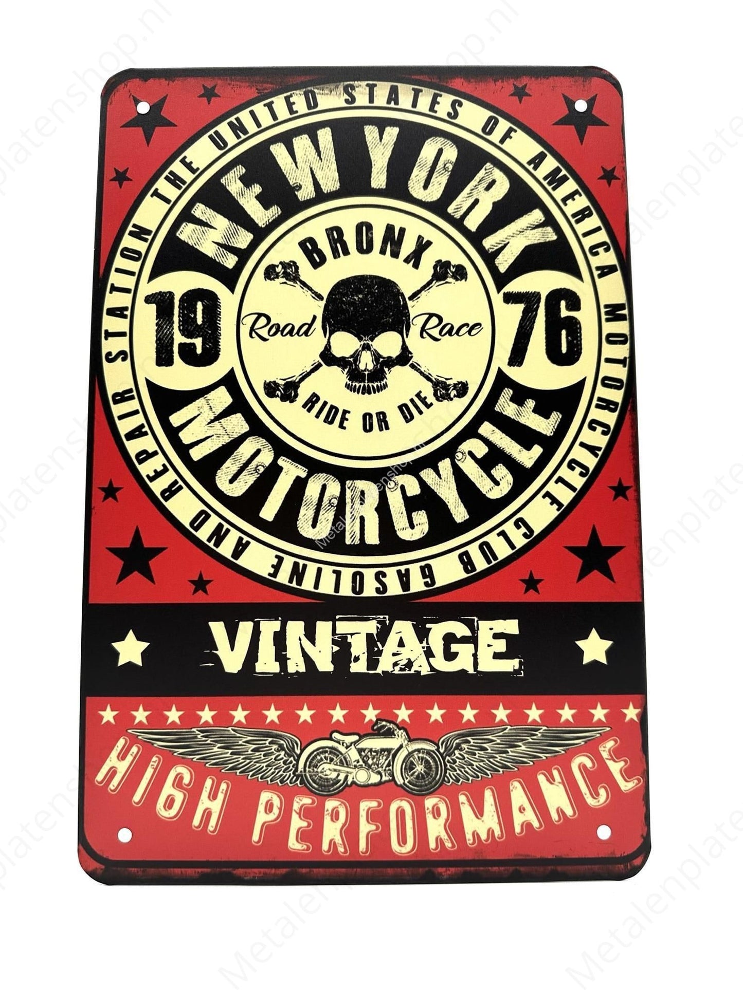 New York - Motorcycle - 1976 - High Performance - Motorcycles - Metal Wall Sign