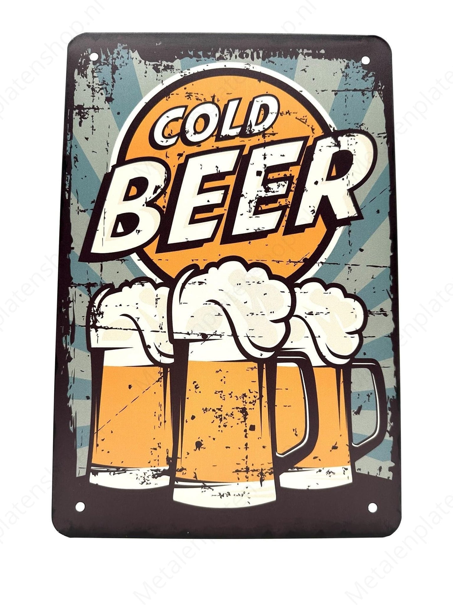 Cold Beer - 3 Foam Collars - Metal Wall Sign