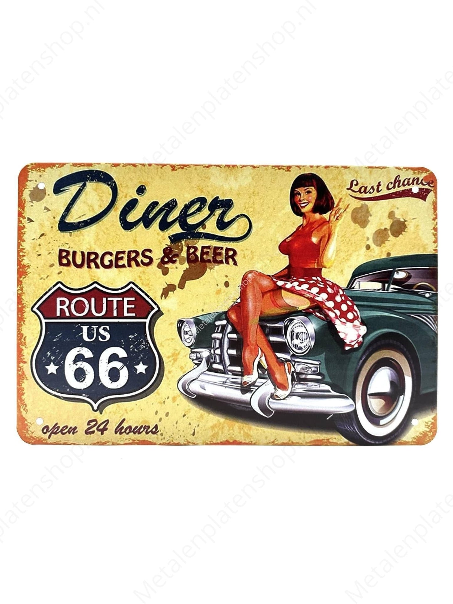 Dinner - Burgers & Beer - Route 66 - Metal Wall Sign