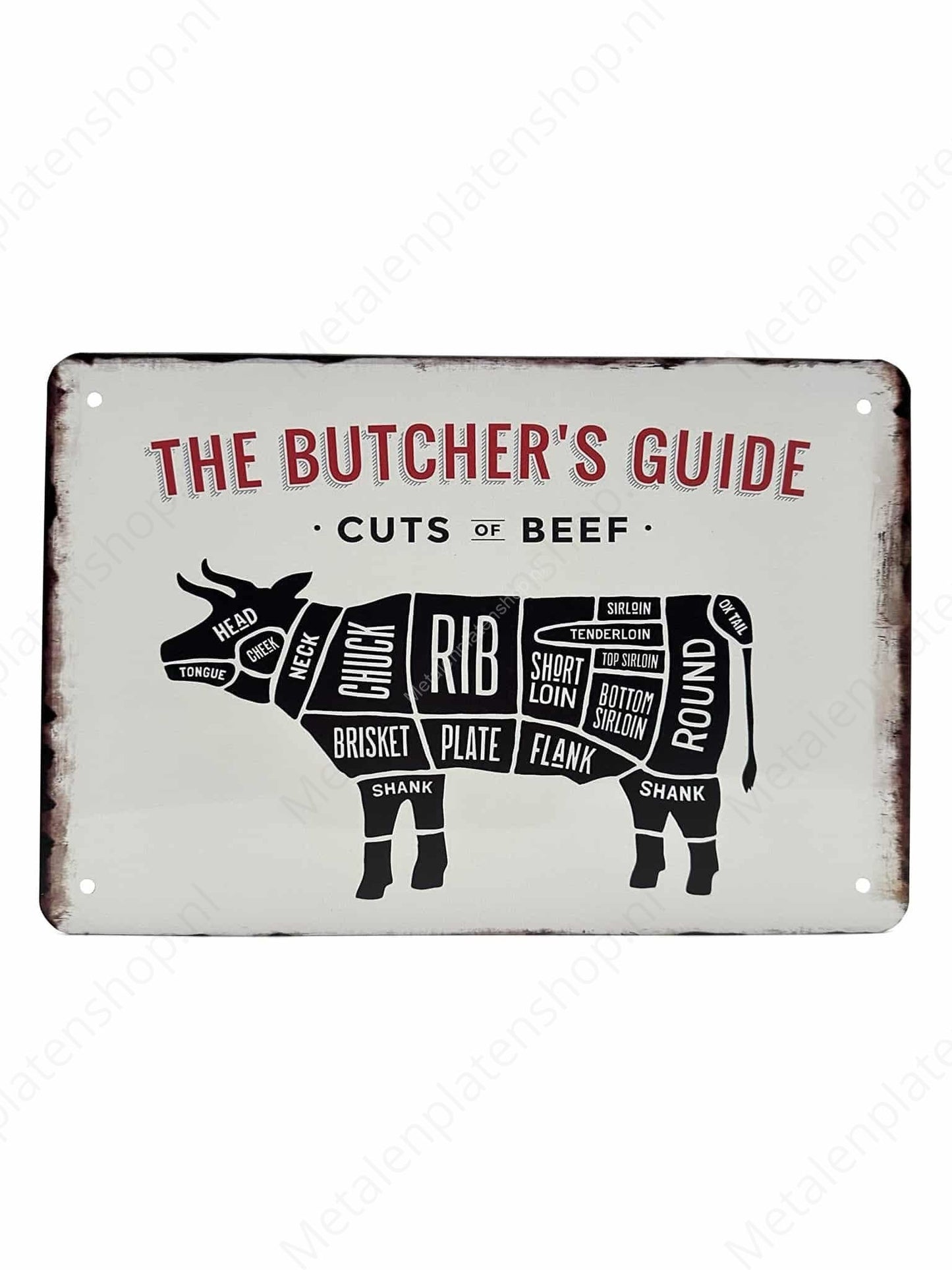 The Butchers Guide - Cuts of Beef - Metalen Wandbord