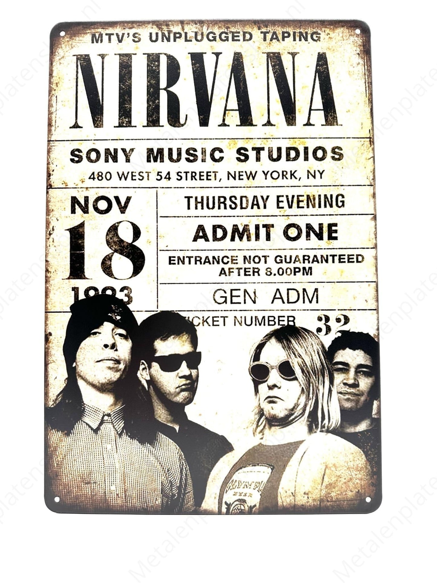 Nirvana - Sony Music Studios - Metal Wall Sign