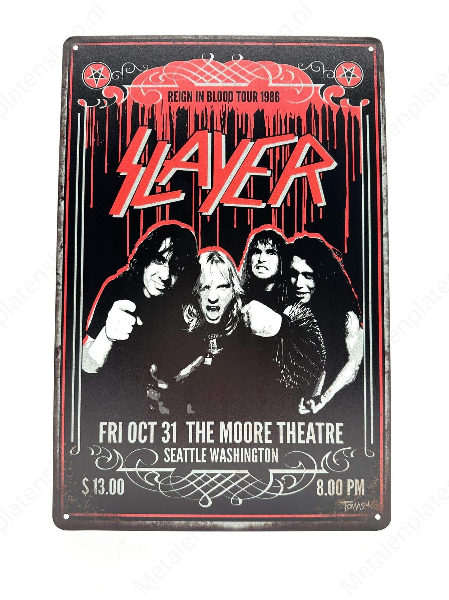 Slayer Reign in blood tour 1986 - Metal Wall Sign