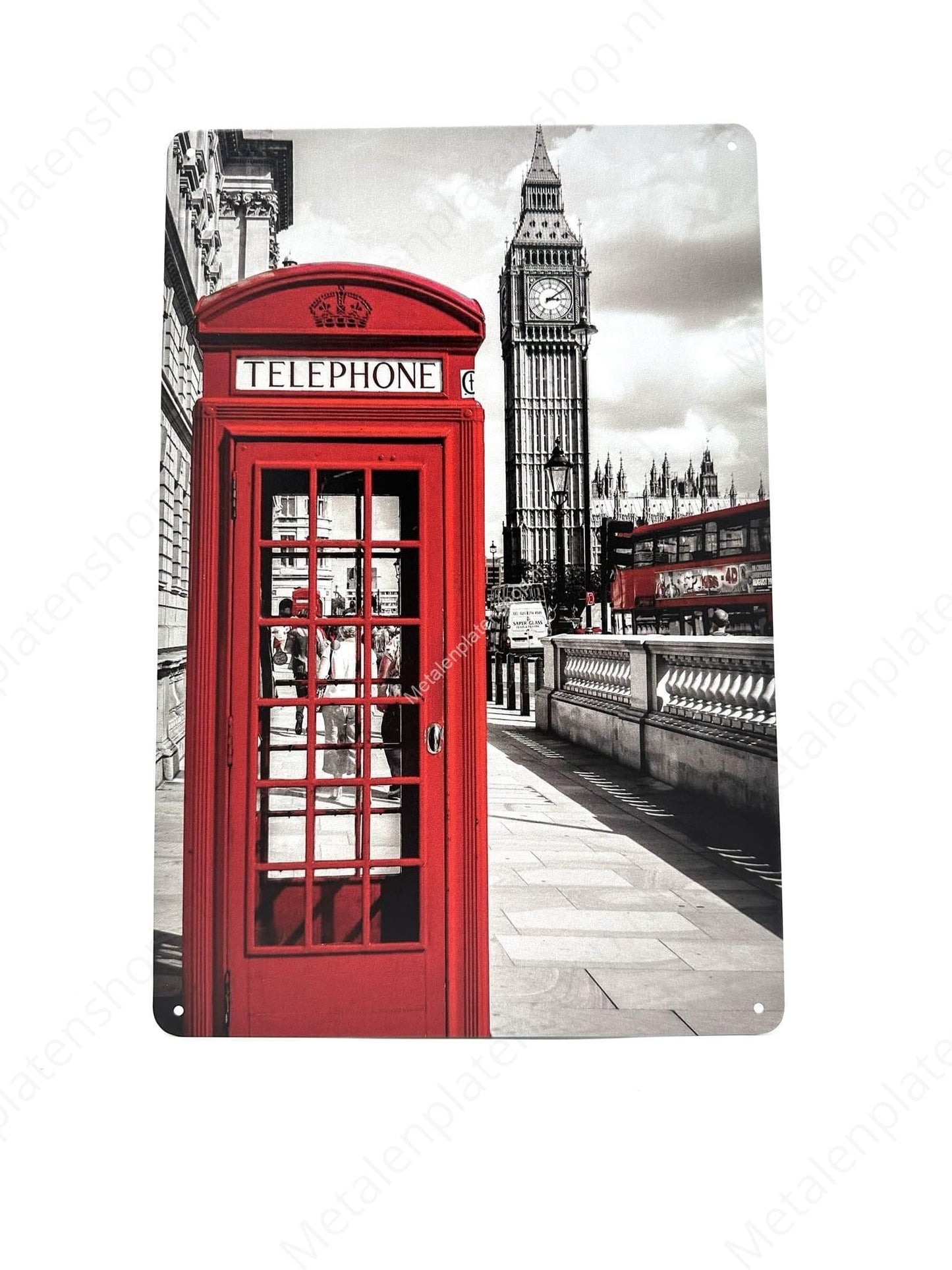 English Telephone Box with Big Ben - London - Metal Wall Sign