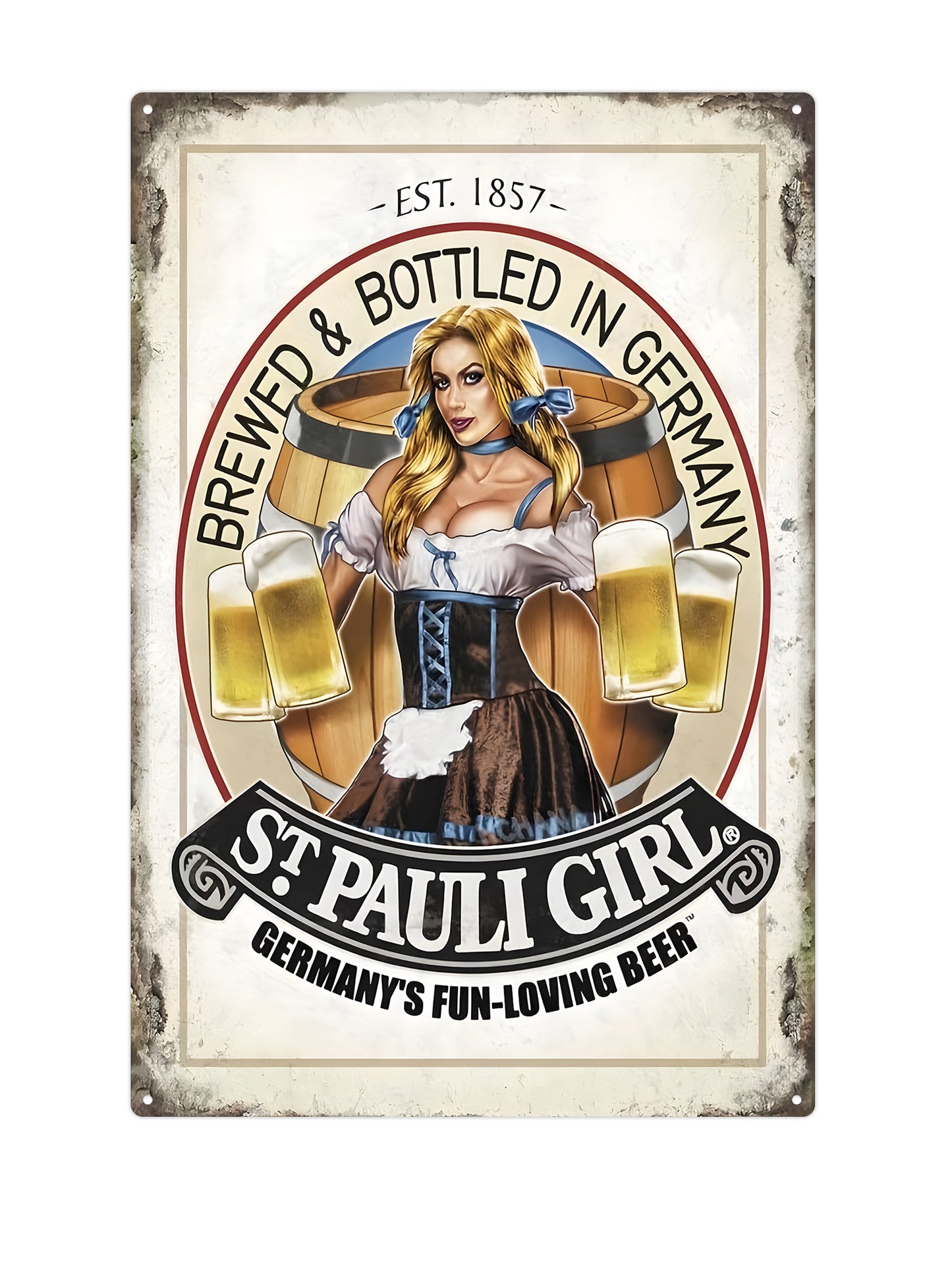 Deutschlands lebenslustige Bierstraße. Pauli Girl - Metallwandschild