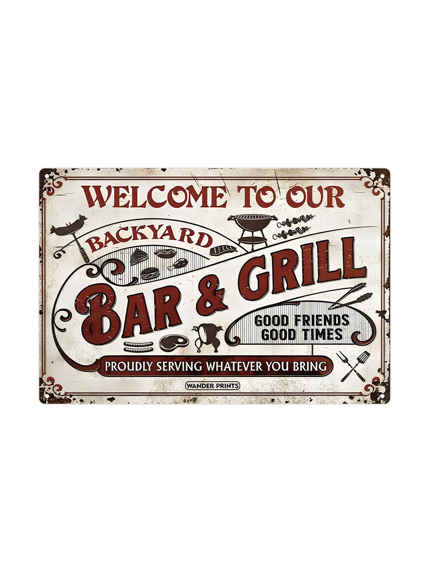 Willkommen in unserem Hinterhof – Bar &amp; Grill – Metallwandschild