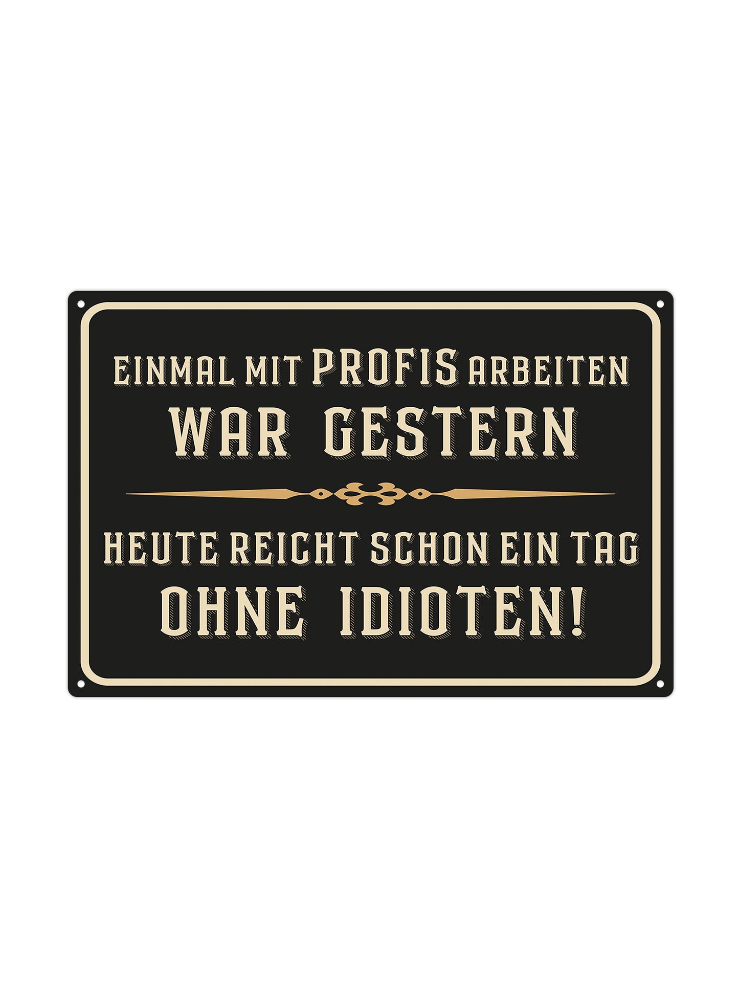 Denn professionelle Arbeit um jeden Preis – da hat er Recht, aber ohne Idioten! - Metallwandschild