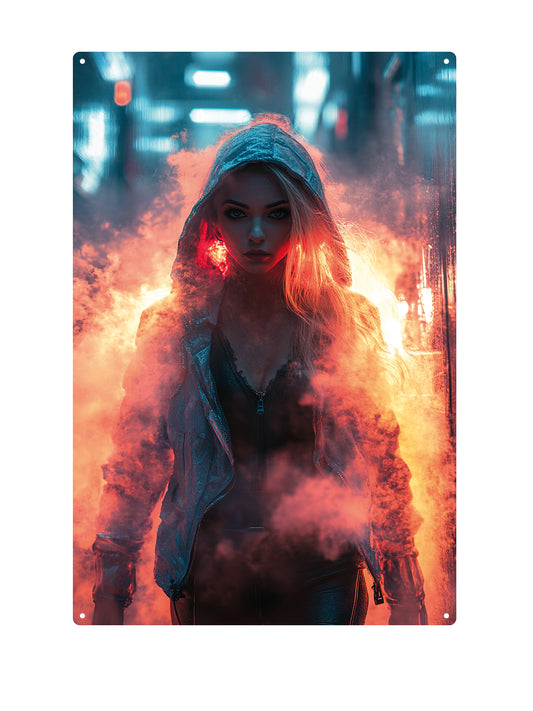 Küken in Flammen - Metallwandschild