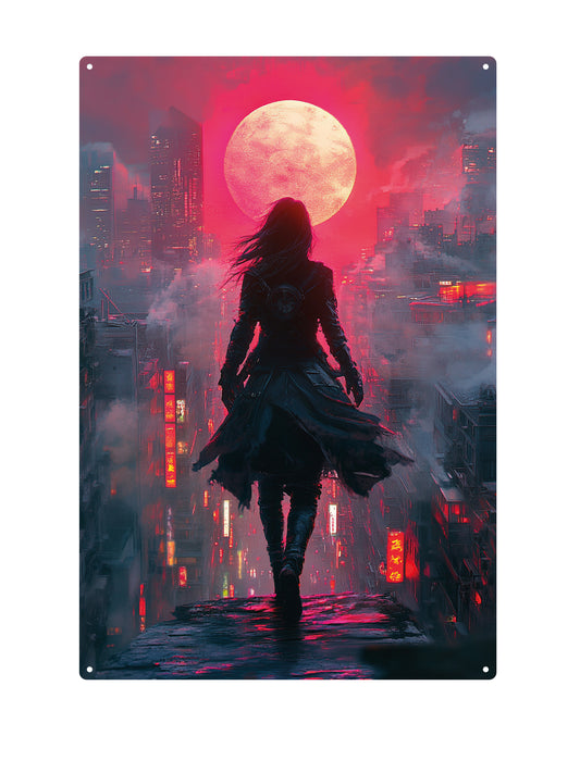 Rot leuchtender Mond – Metallwandschild