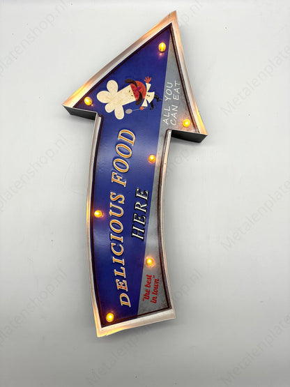Metal Light Sign - Delicious Food Here - LED lighting