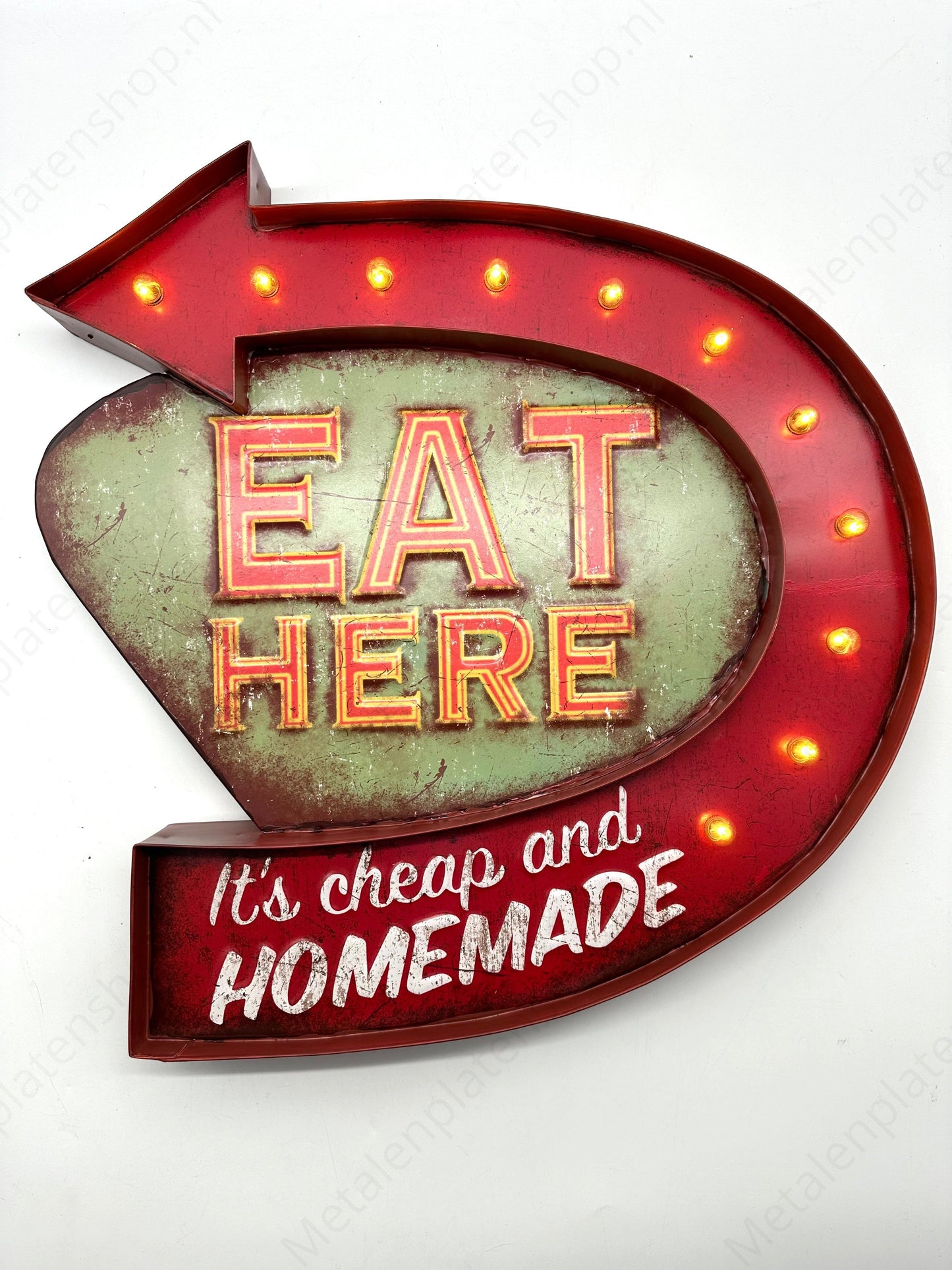 Metall-Leuchtschild - Eat Here - LED-Beleuchtung 