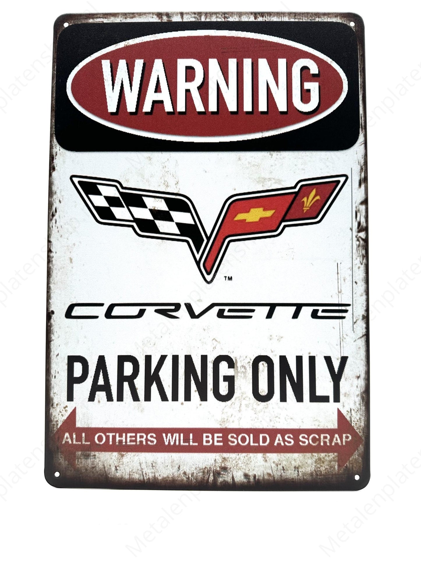 Achtung: Corvette Parking Only – Metall-Wandschild