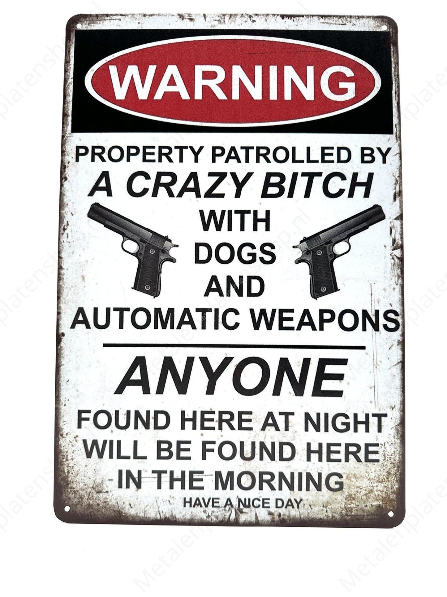 Warning a crazy bitch - Metalen Wandbord