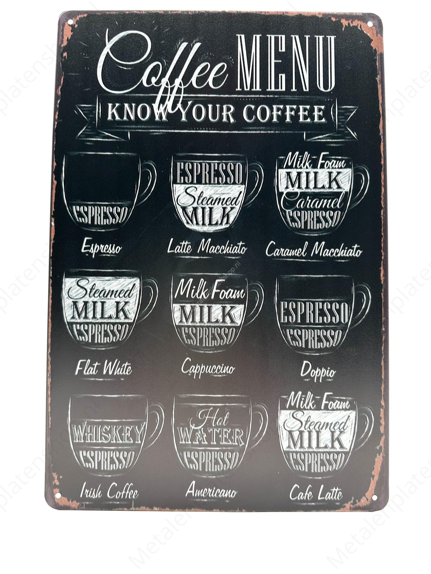 Coffee Menu - Metal Wall Sign