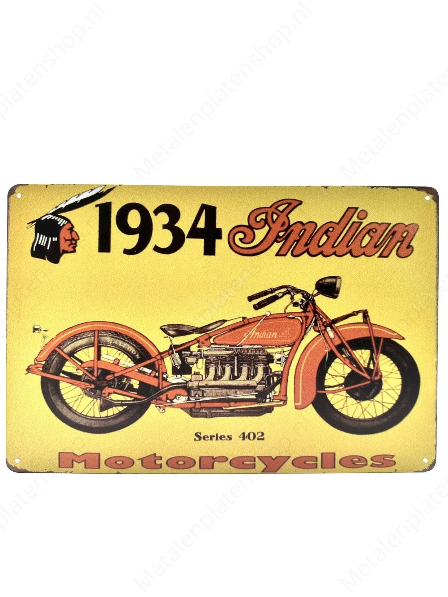 1934 Indian Motorcycles - Metal Wall Sign