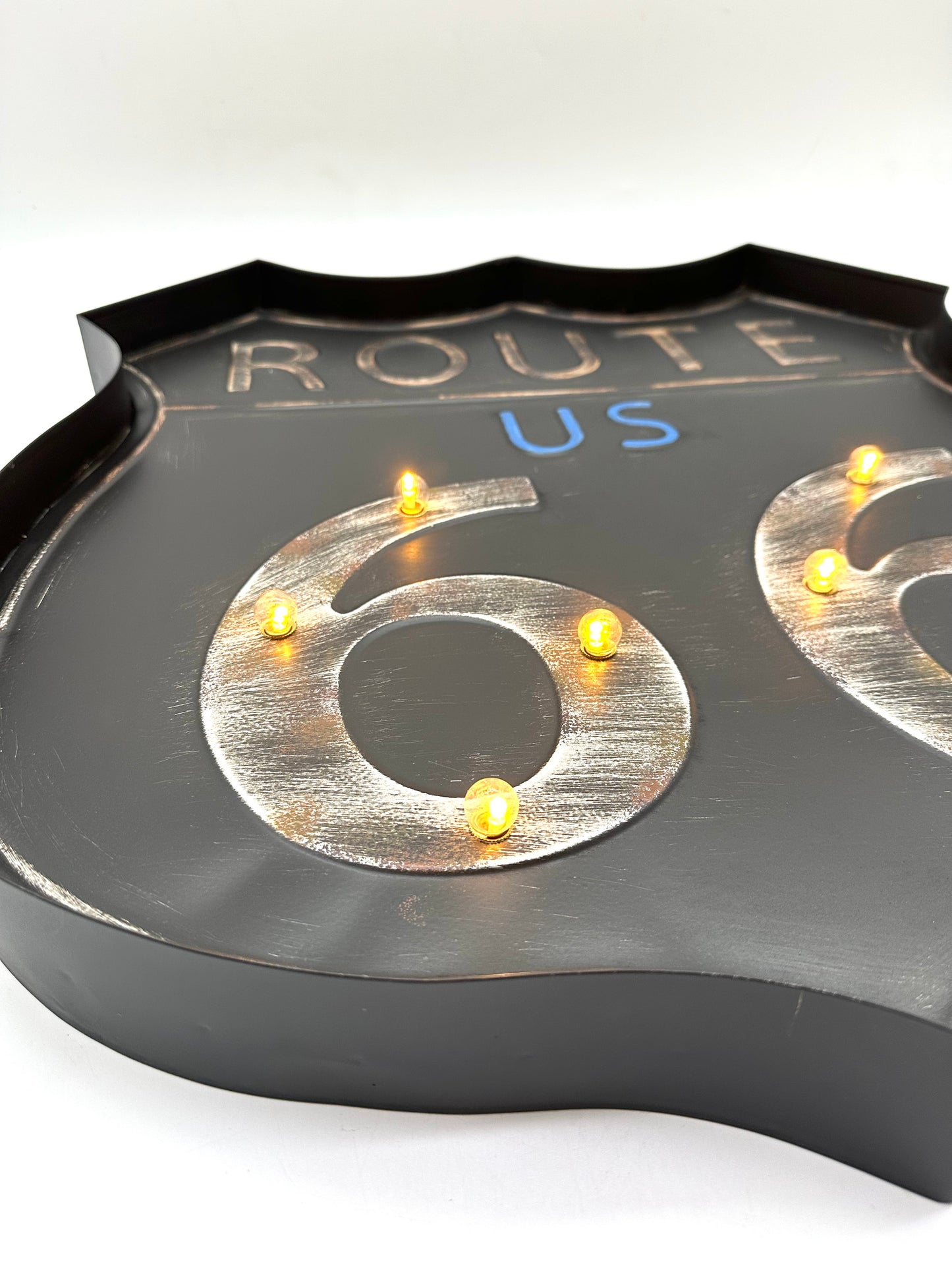 Metall-Lichtschild – Route 66 Schwarz – LED-Beleuchtung 