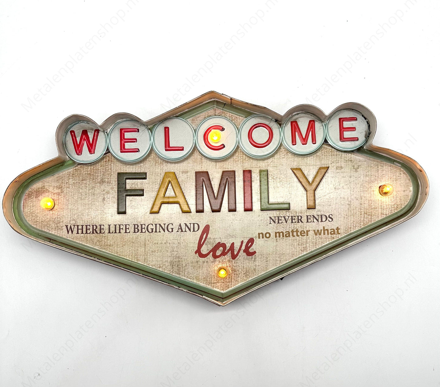 Metall-Leuchtschild - Welcome Family - LED-Beleuchtung