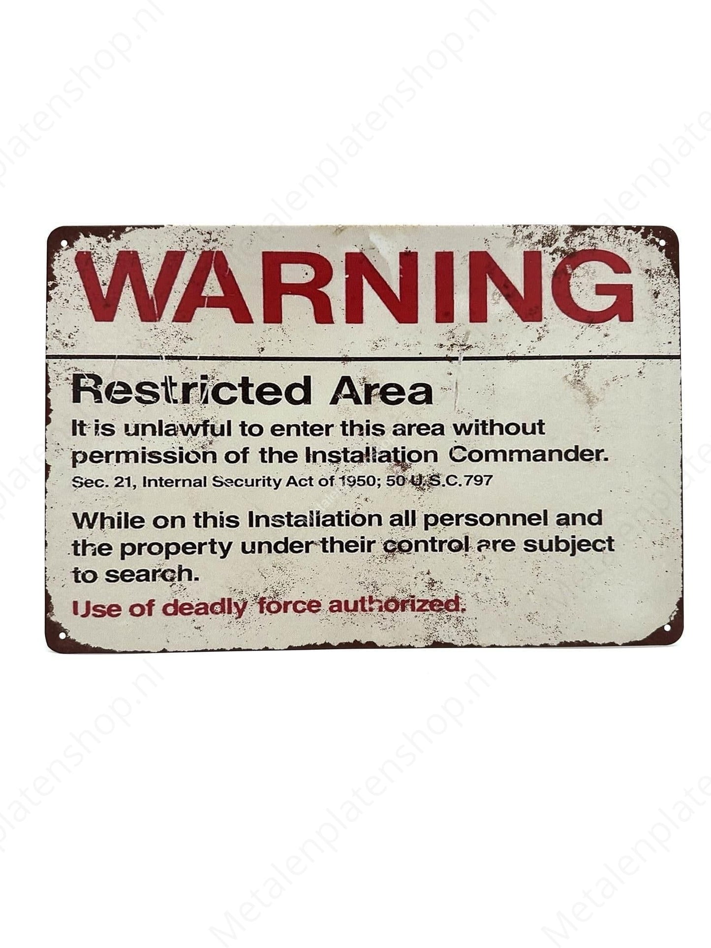 Warning Restricted Area - Warning - Metal Wall Sign