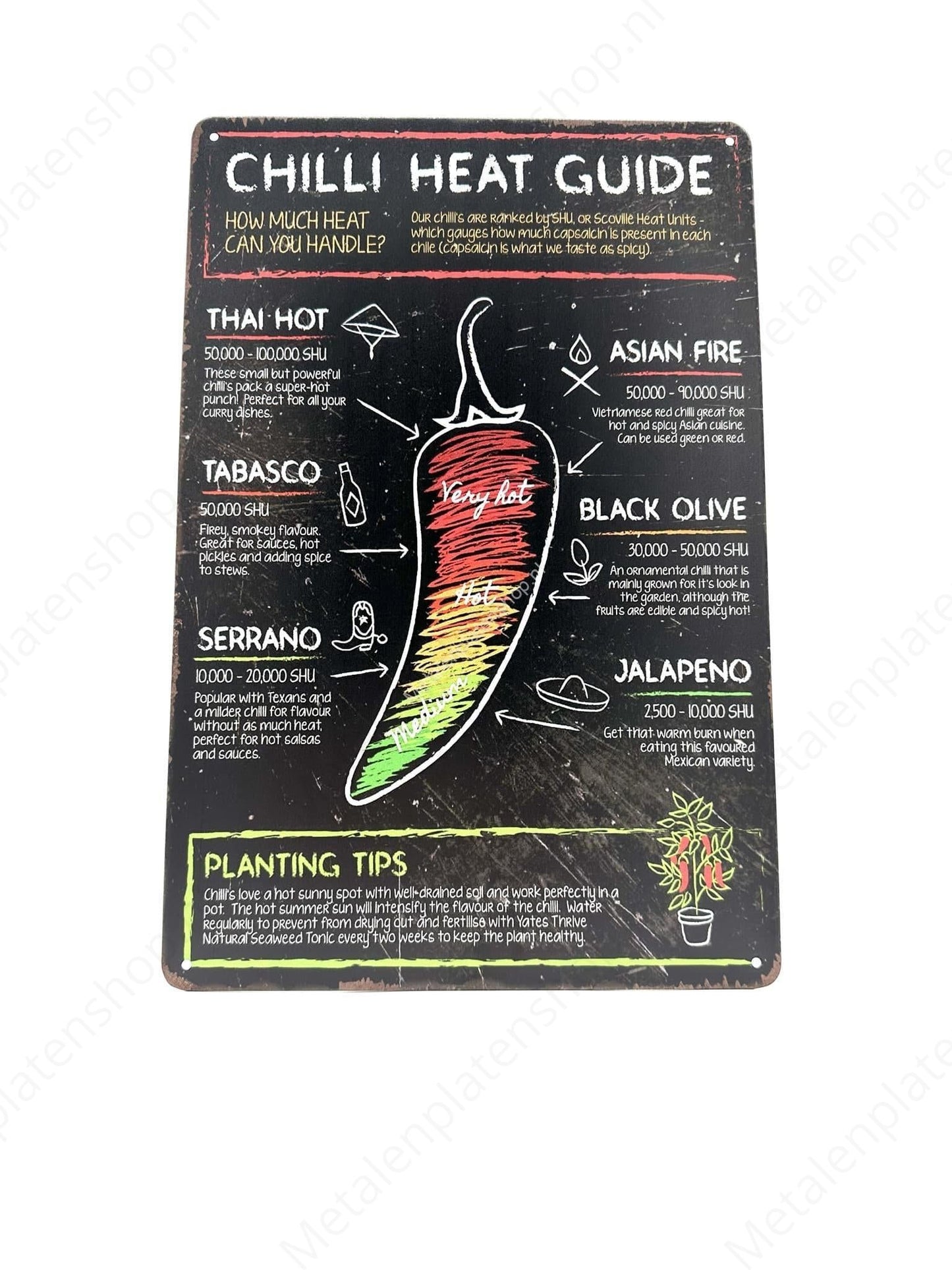 Chilli Heat Guide - Pepper - Chalkboard - Metal Wall Sign