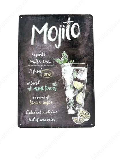 Mojito recipe - Drink - Chalkboard - Metal Wall Sign