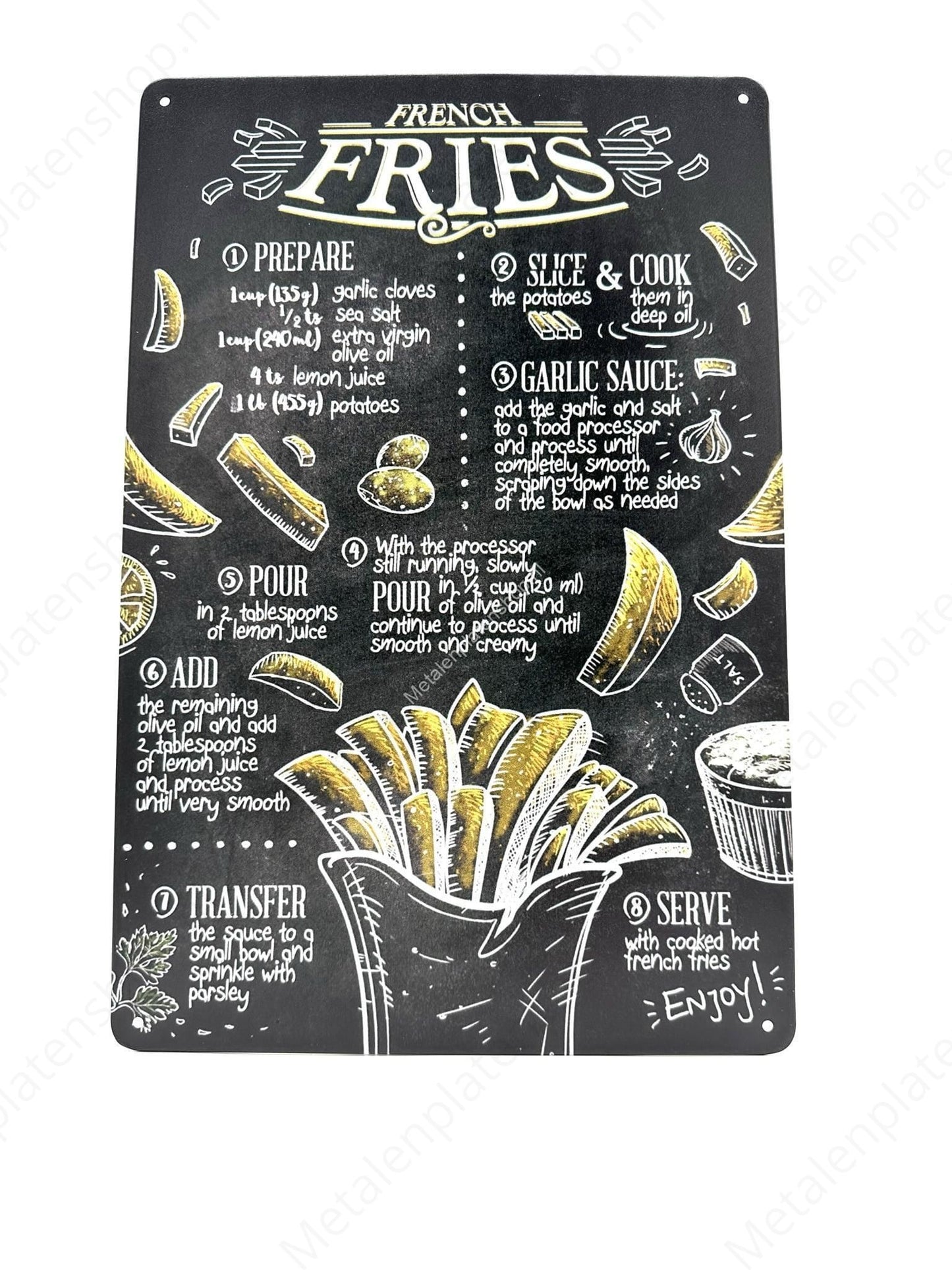Pommes Frites - Chips - Kreidetafel - Metallwandschild