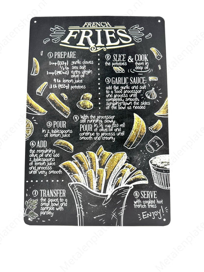 Pommes Frites - Chips - Kreidetafel - Metallwandschild