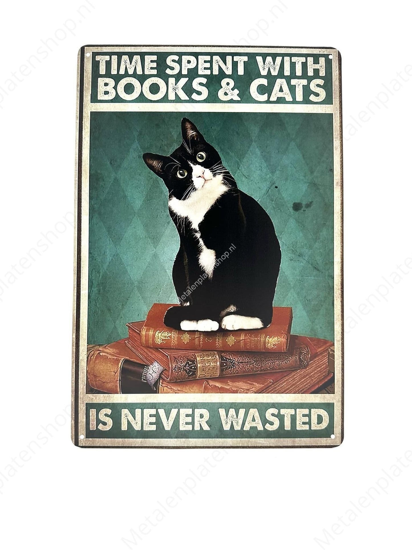 Funny Cat - Time Spent with Books &amp; Cats - Cats - Metal Wall Sign