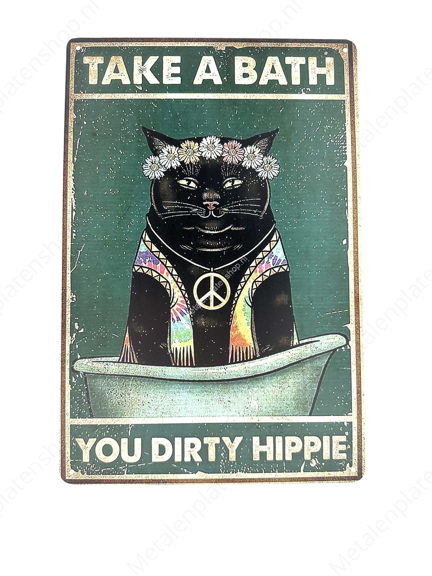 Lustige Katze – Take a Bath, You Dirty Hippie – Katzen – Metall-Wandschild
