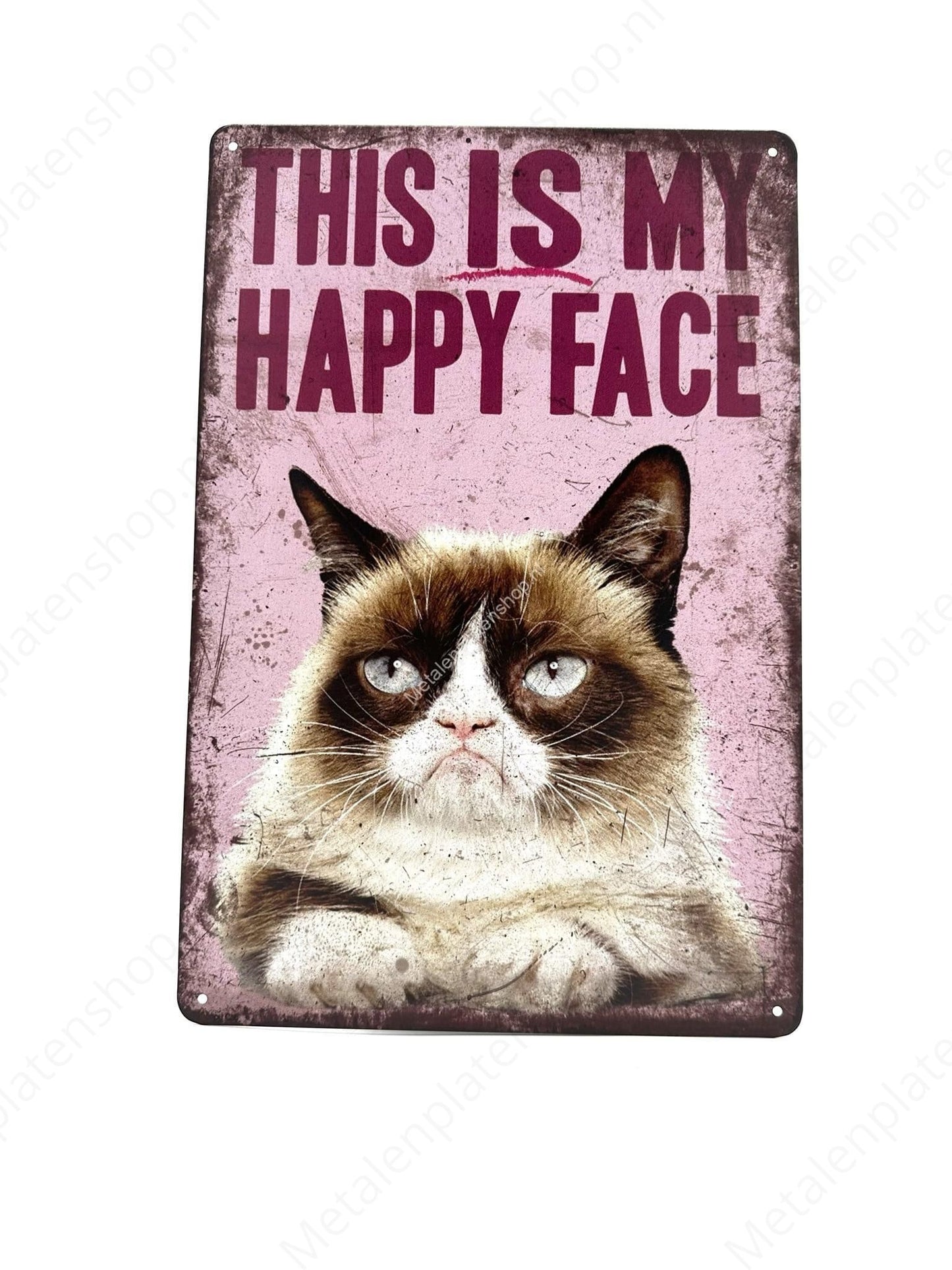 Das ist mein glückliches Gesicht - Grumpy Cat - Katzen - Metallwandschild