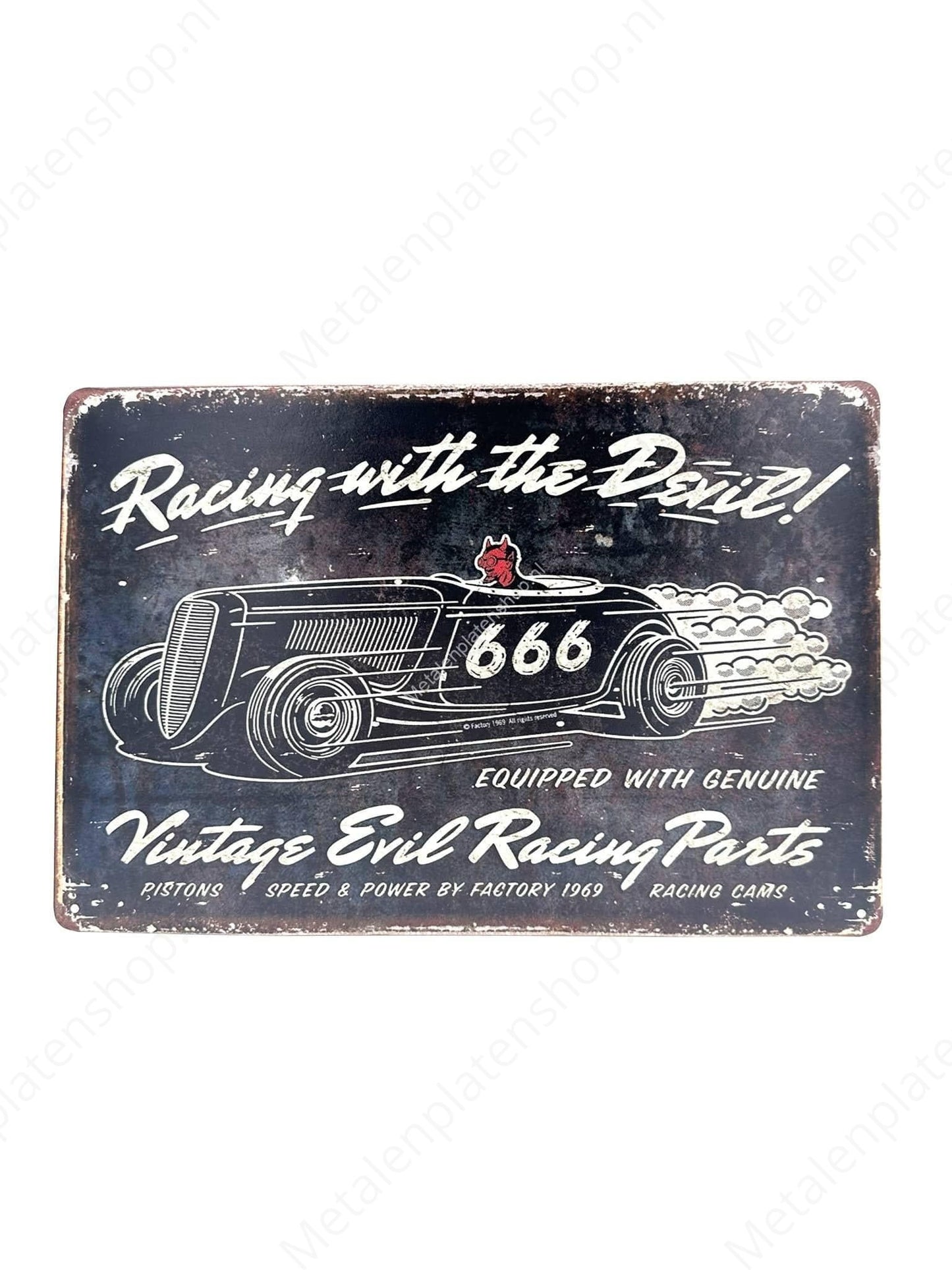 Racing with the Devil - Car - 666 - Race - Metal Wall Sign