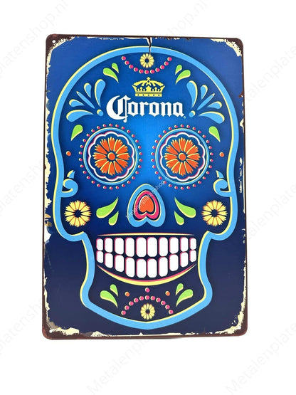Corona Skull - Blue - beer - Metal Wall Sign