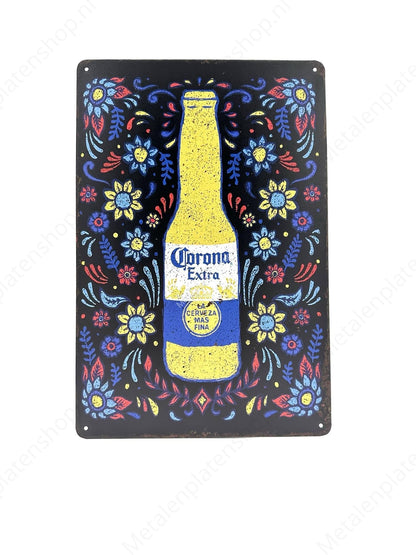 Corona Extra - Bunt - Flasche - Bier - Metall Wandschild