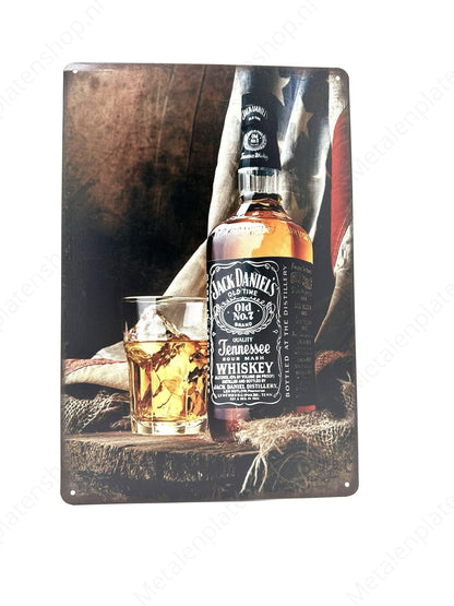 Jack Daniels with glass - Metal Wall Sign