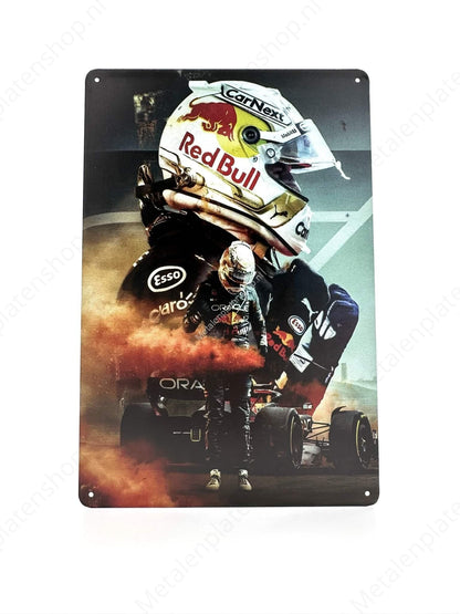 Max Verstappen - Cheering - Car - Formula 1 - Helmet - Metal Wall Sign