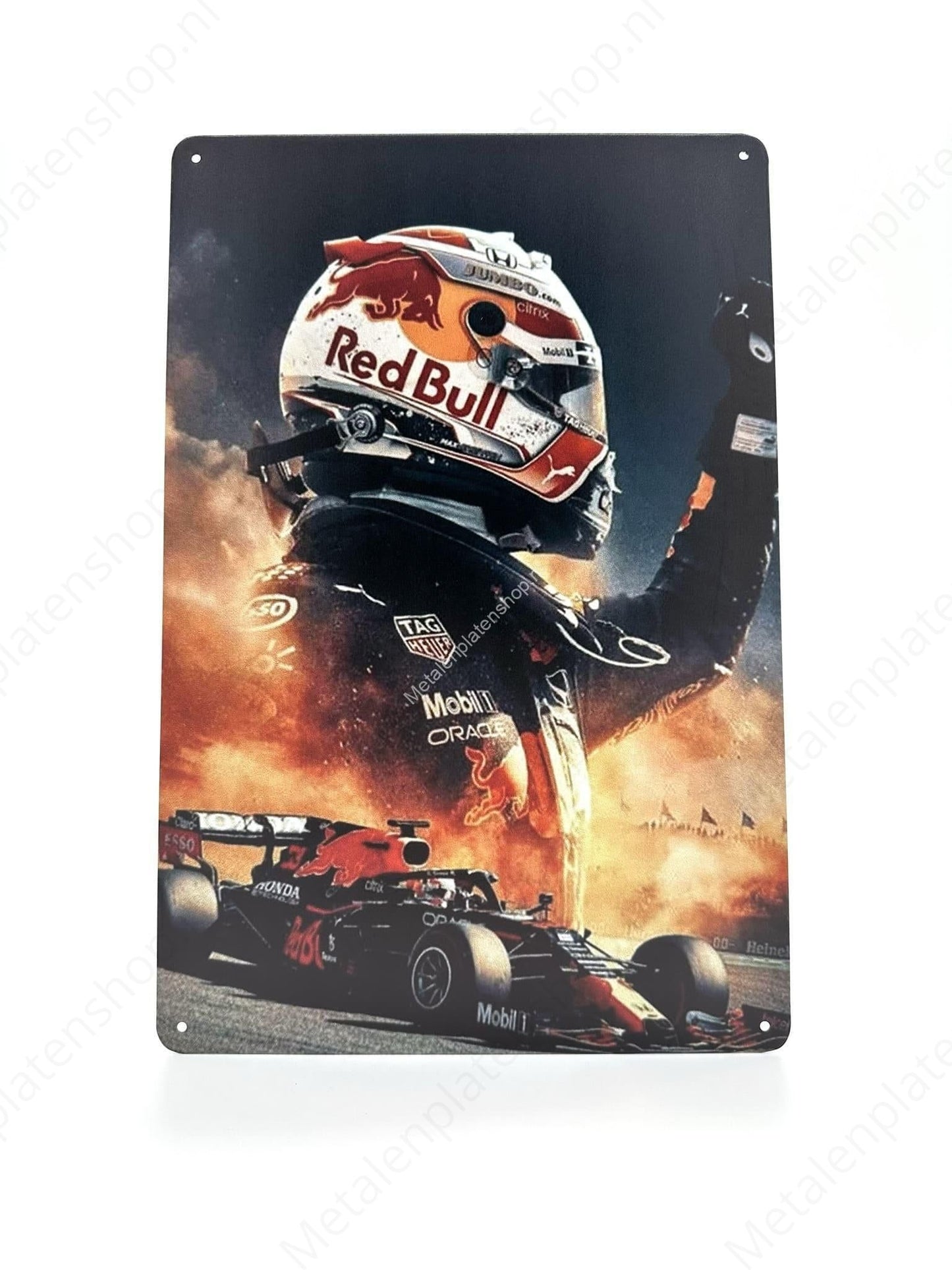 Max Verstappen - Cheering with Formula 1 car - Metal Wall Sign