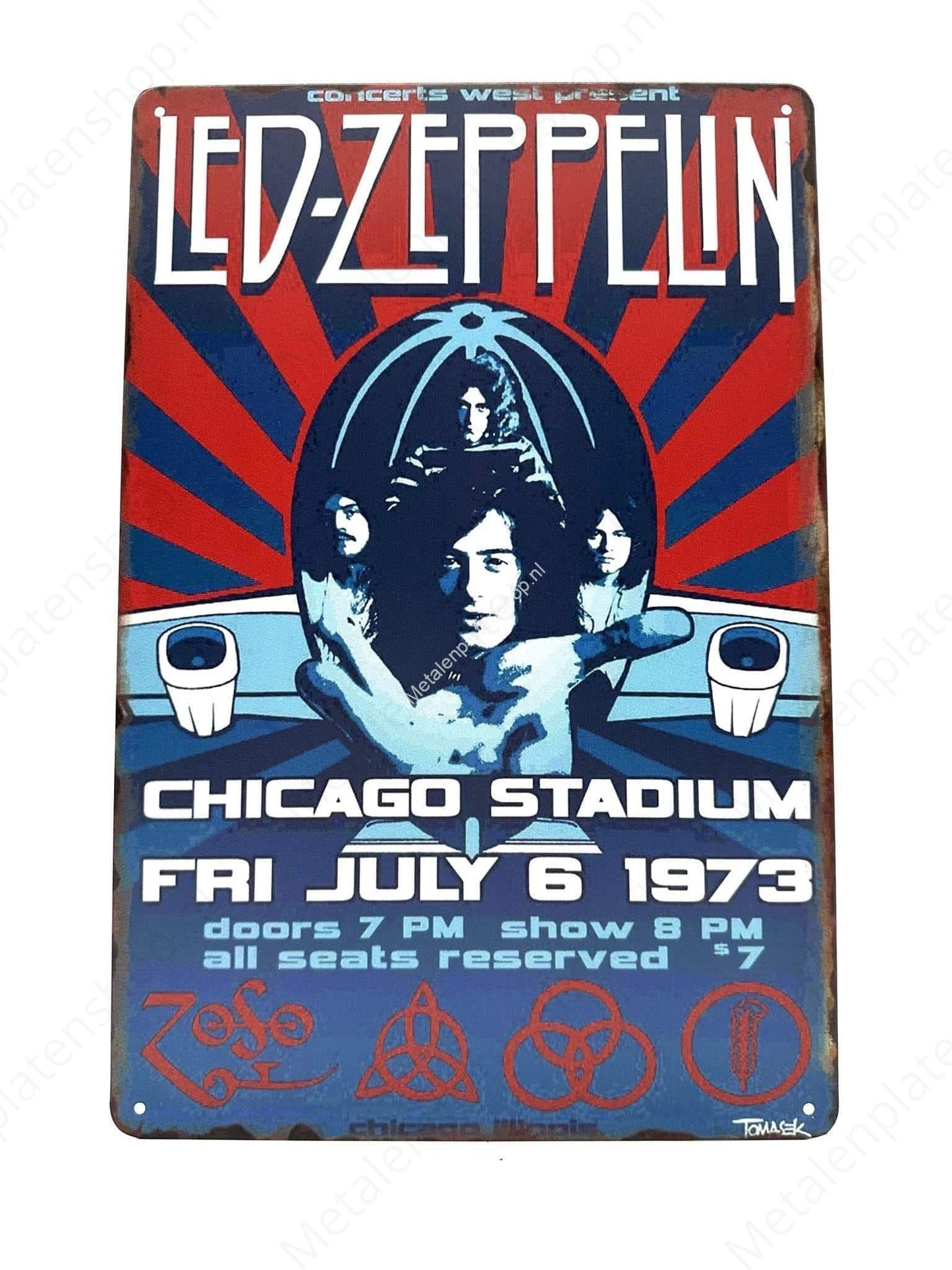 Led Zeppelin - Chicago Stadium - July 6, 1973 - Poster - Metal Wall Sign