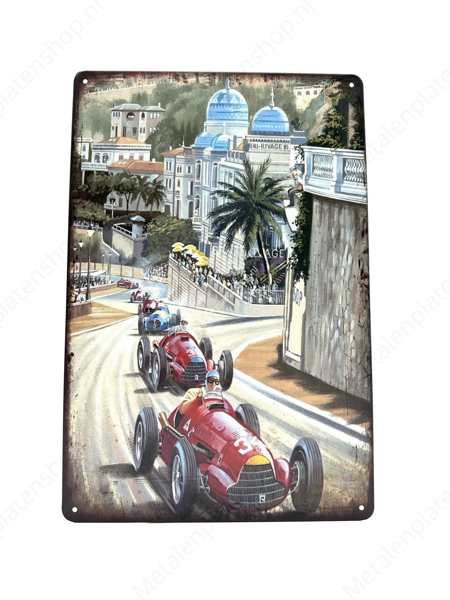 Vintage Race Cars - Color - Helmet - Red - Metal Wall Sign