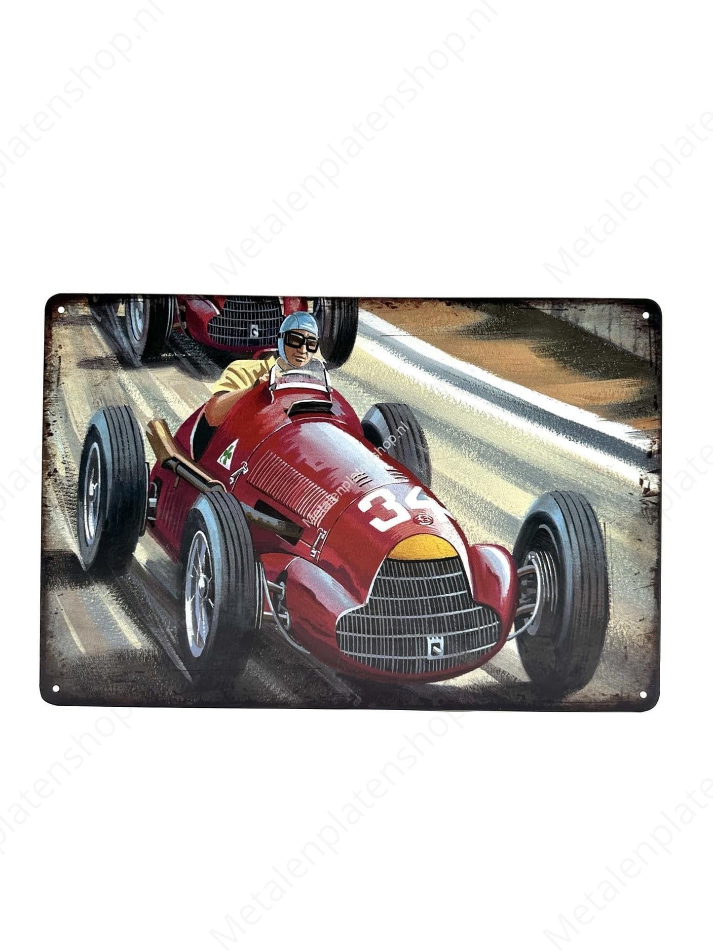 Vintage Race Car - Number 34 - Metal Wall Sign