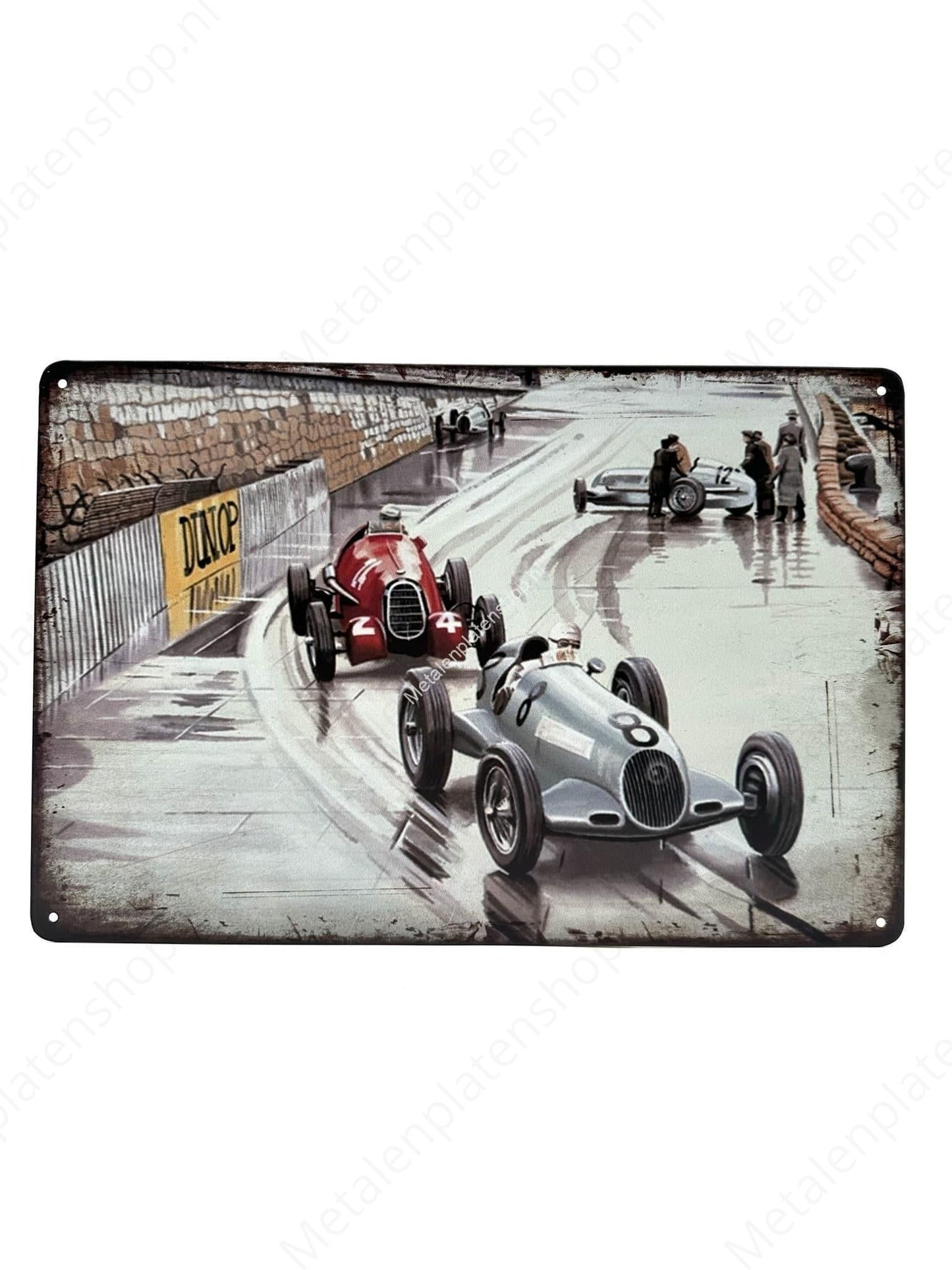Vintage Race Car - Number 8 - Metal Wall Sign