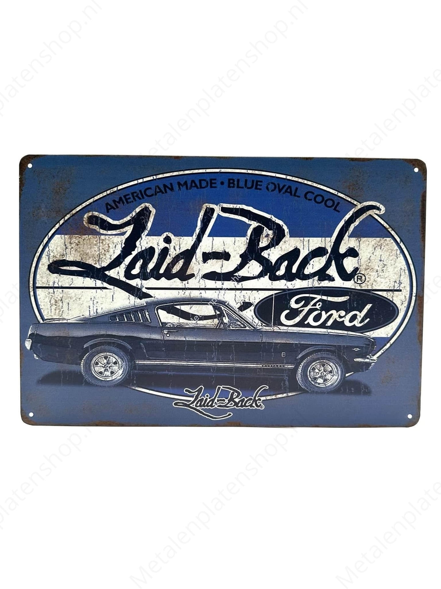 Laid-Back – Hergestellt in den USA – Blaues ovales Cool – Metallwandschild