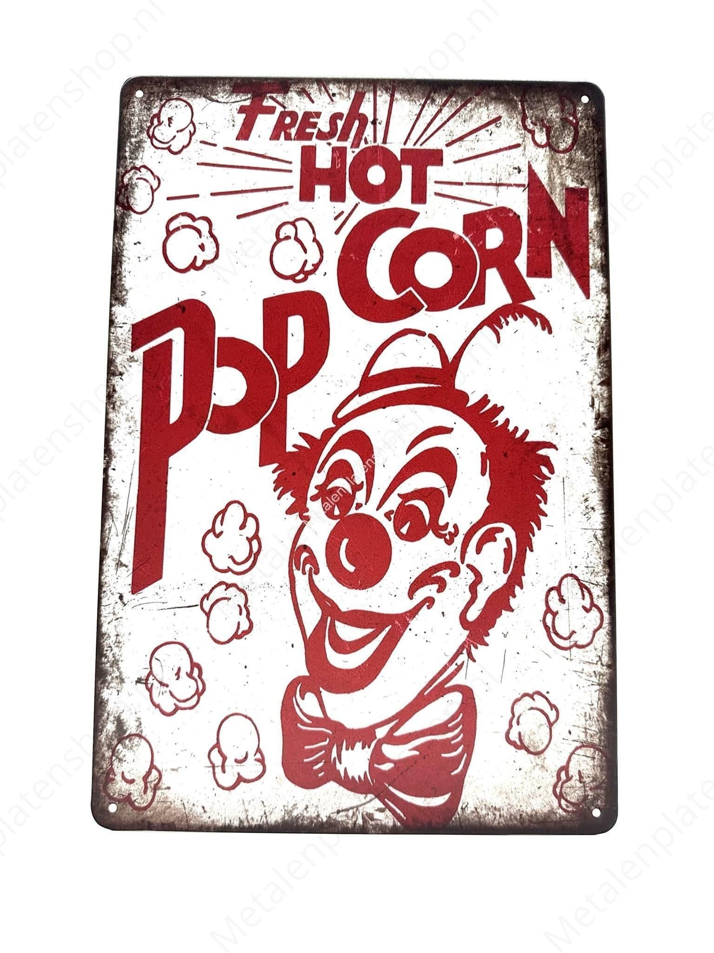 Frisches heißes Popcorn – Clown – Metallwandschild